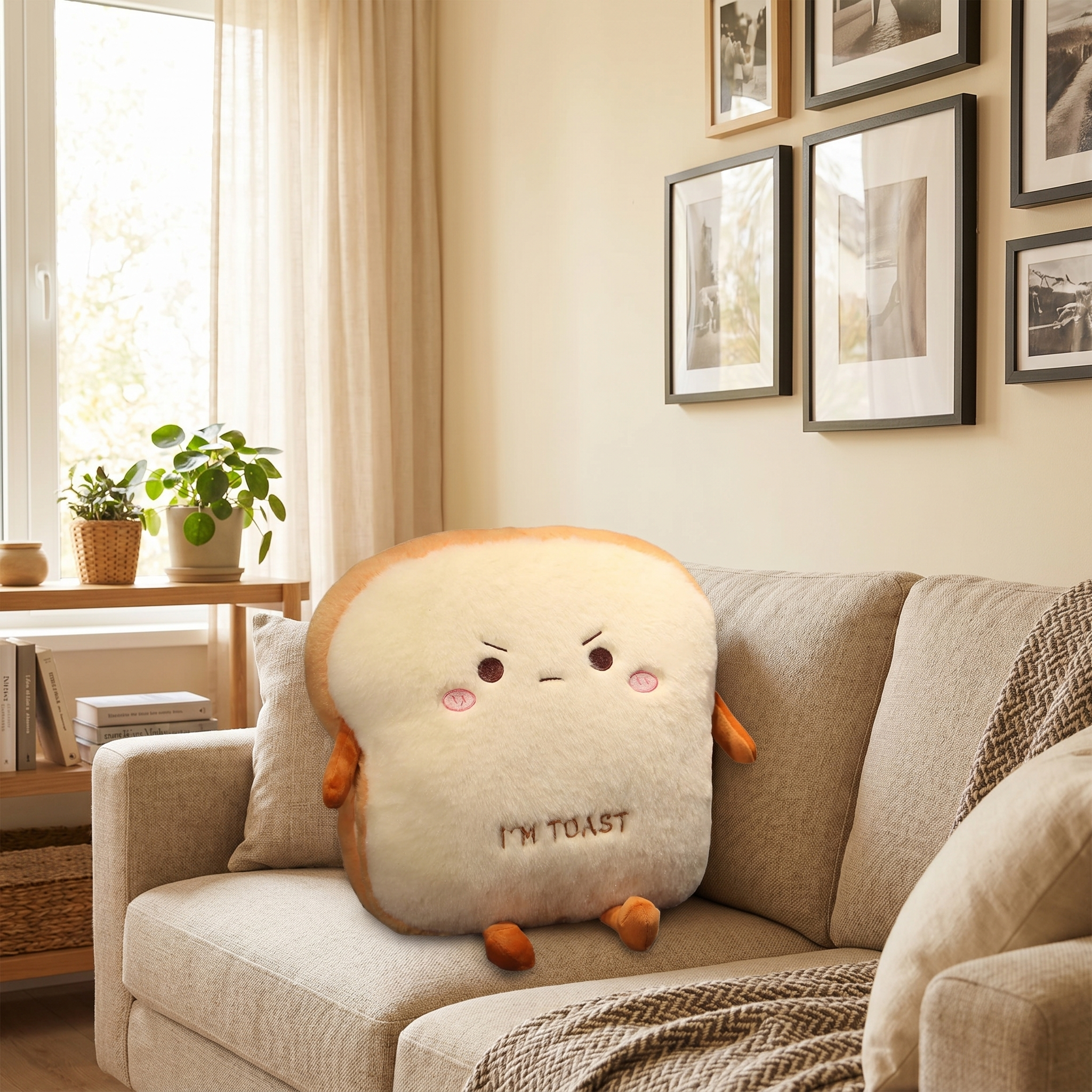 Funny "I'M TOAST" Angry Bread Plush Pillow