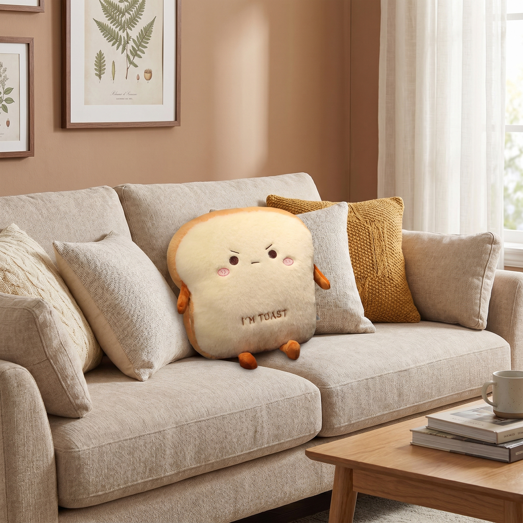 Funny "I'M TOAST" Angry Bread Plush Pillow