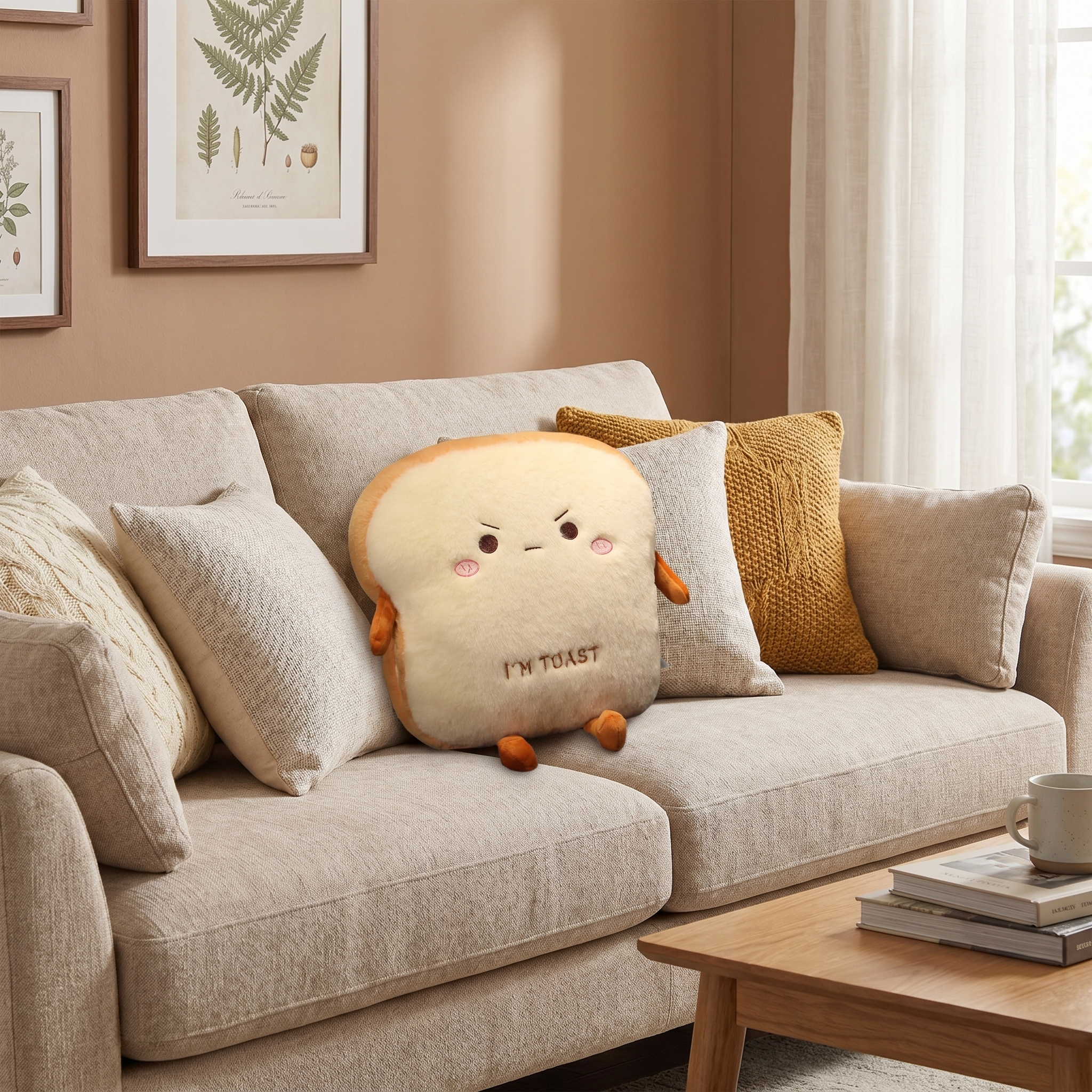 Funny "I'M TOAST" Angry Bread Plush Pillow