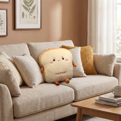 Funny "I'M TOAST" Angry Bread Plush Pillow